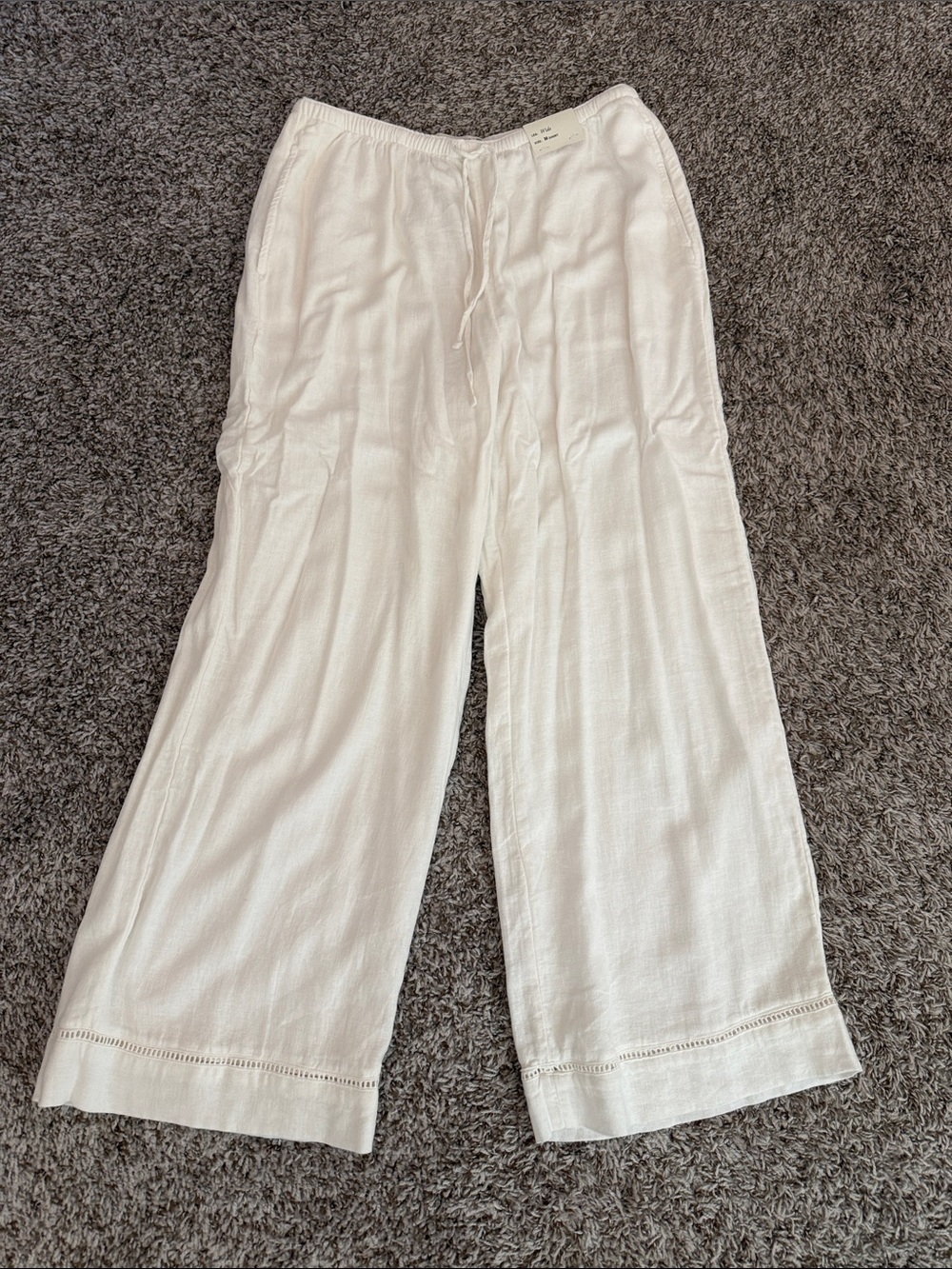 Abercrombie & Fitch White linen Wide-Leg Drawstring Pants